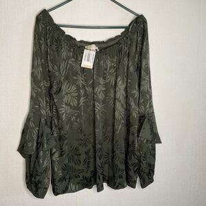 NWOTMichael Kors Trop. Leaves Embroidered Off-The-Shoulder Peasant Top Blouse XL